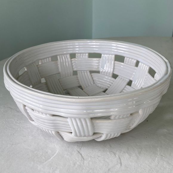 White Ceramic Basket Other - Vintage White Ceramic Basket